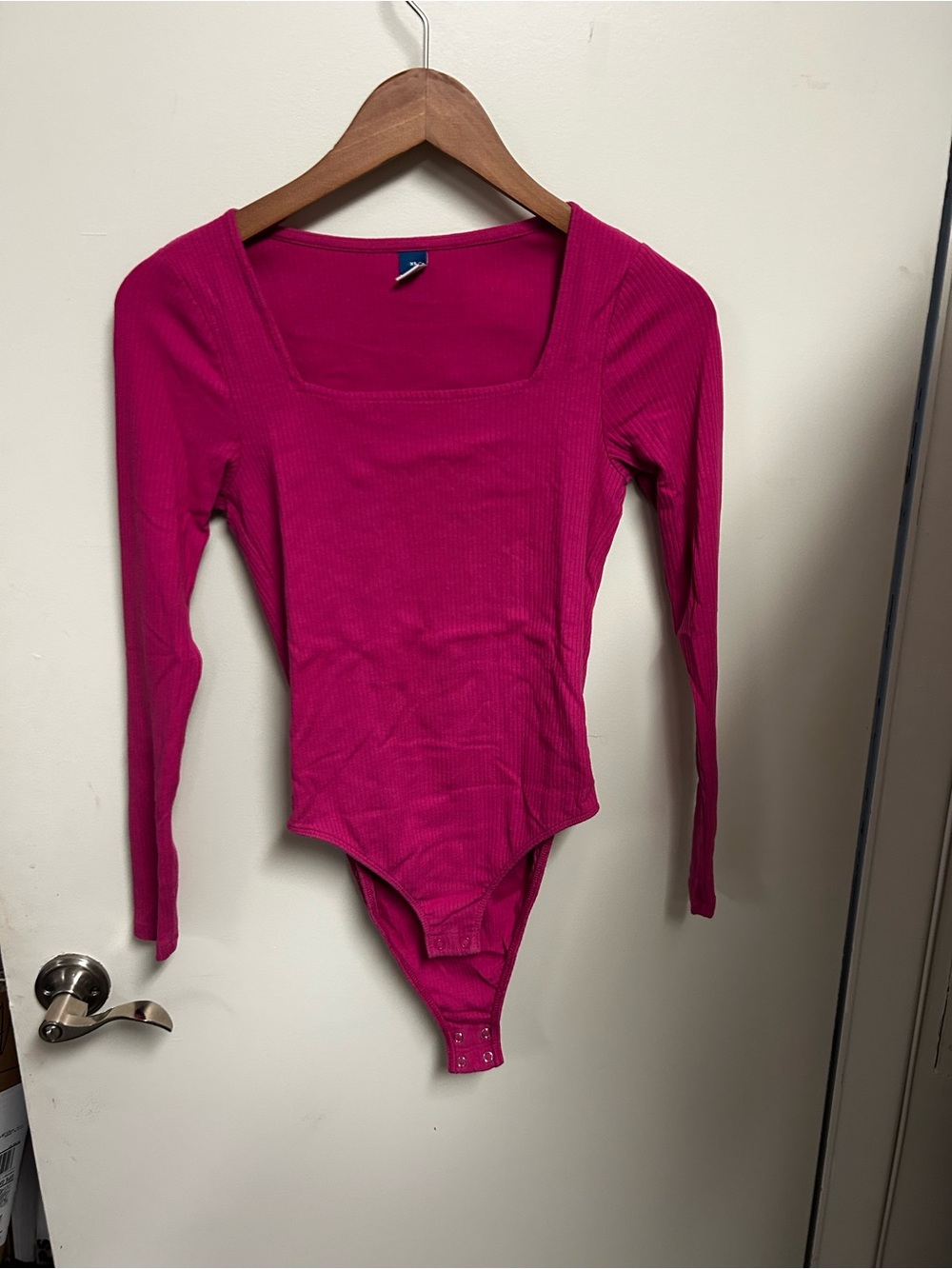 Old Navy Ribbed Square-Neck Long Sleeve Bodysuit - Hot Pink